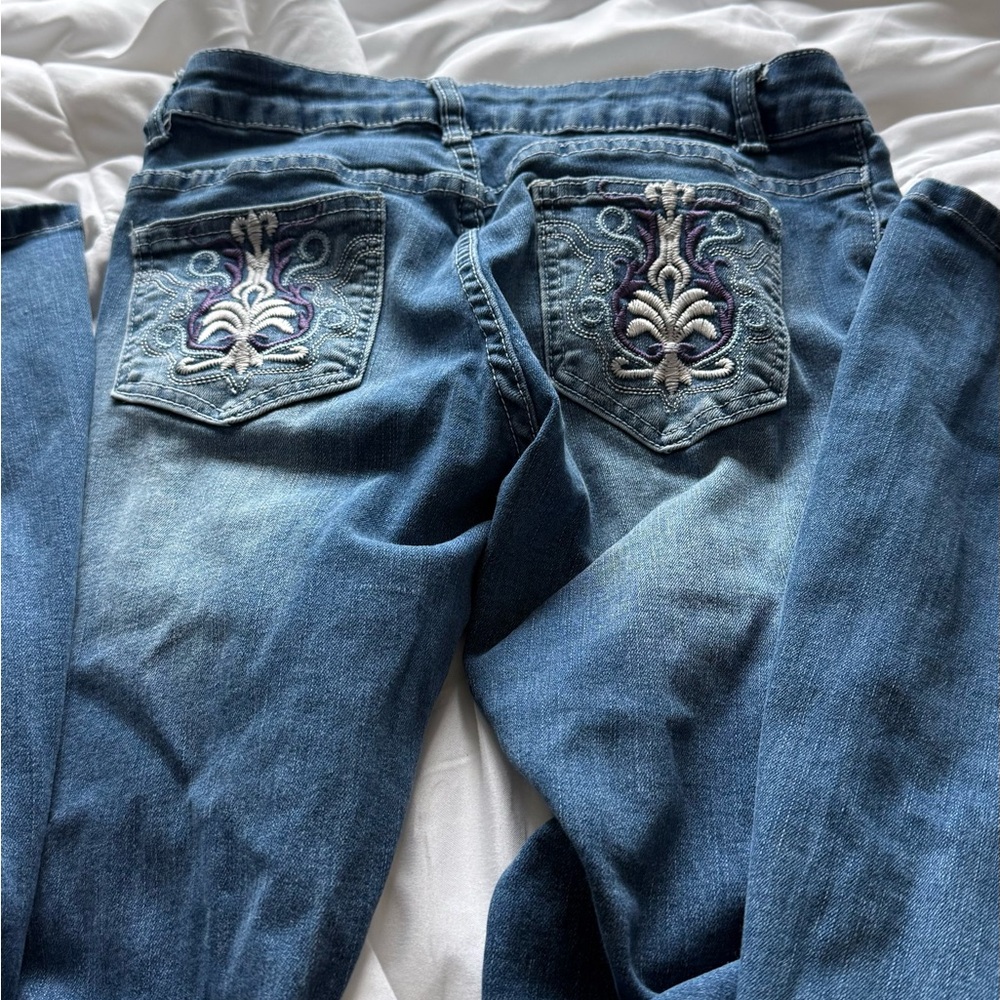 SHEIN Blue Embroidered Boot Cut Jeans